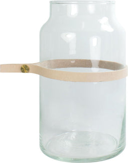 TAK Design Vaas Wrap Me Mini - Incl. Lederen Band - Glas - Ø10 x 18 cm - Bruin