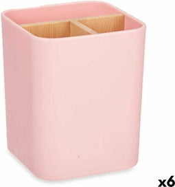 Tandenborstelhouder Roze Bamboe Polypropyleen 9 x 11 x 9 cm (6 Stuks)