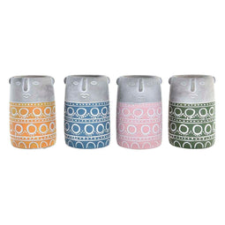Grondlegger DKD Home Decor Gezicht Blauw Roze Cement Groen Geel (12 x 12 x 18 cm) (4 Stuks)