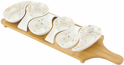 Tapasplank met Schaaltjes - Serveerplank - Borrelplank met 6 porselein schaaltjes Marmerlook - Wit