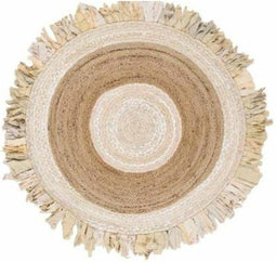 Tapijt DKD Home Decor 140 x 140 x 1 cm Natuurlijk Beige Bruin Polyester Katoen Tropisch Jute Franjes