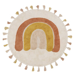 Tapis enfant coton lavable arc en ciel avec pompons RAINBOW TOFFEE