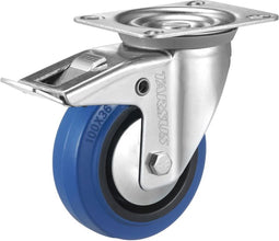 Tarsus Zwenkwiel - 125 mm - Rem & Kogellagers - 150 kg Draagvermogen - Blauw