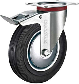 Tarsus Zwenkwiel met rem - 200 mm - Stalen velg - Massieve rubberband - 180 kg draagvermogen