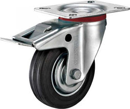 Tarsus Zwenkwiel met rem - 75 mm - Stalen velg - Massieve rubberband - 40 kg draagvermogen