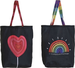 Tas, Boodschappentas, Schoudertas, Tote Bag (2 stuks a: 43x15x40 cm) - Kleurrijke, Unieke Designs, Regenboog, Hartjes