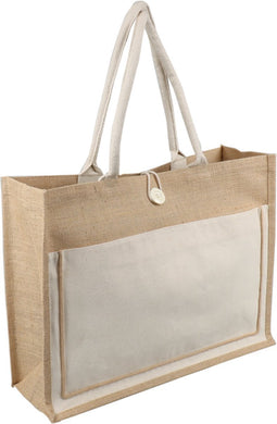 Tas - Jute - landscape - reusable - 47x 15x36cm - draagtas - naturel/wit - 10 stuks