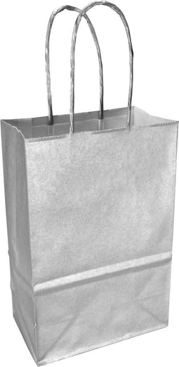 Tas | Papier | gedraaid papieren koord | 14x 8x21cm | draagtas | zilver | 50 stuks