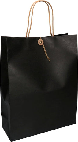 Tas | Papier | gedraaid papieren koord | japanse sluiting | 25.5x 10x33cm | draagtas | zwart | zak à 10 stuks