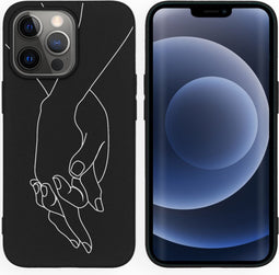 iMoshion Hoesje Geschikt voor iPhone 13 Pro Hoesje Siliconen - iMoshion Design hoesje - Zwart / Holding Hands Black
