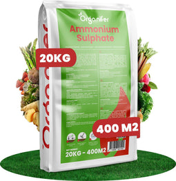 Ammoniumsulfaat Meststof - 20 Kg voor 400 M2 - 60% Zwavel - 100% Minerale Meststof - Verlaagt De Ph-Waarde - 0,2–0,3 Mm Korrels - Stimuleert De Bladontwikkeling - Vrij Van Chloriden En Kalk - Organifer