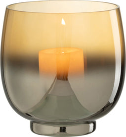 J-Line windlicht Rond - glas - geel/zilver - medium