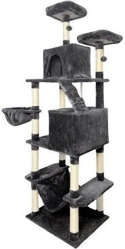 TAYLOR Krabpaal - 60 x 50 x 206 cm - Donkergrijs - 2 platforms, 1 zitstok, 2 hutten, 1 hangmat