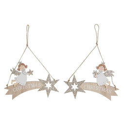Ophangdecoratie DKD Home Decor Wit Gouden Hout 22,5 x 0,5 x 15 cm (2 Stuks)