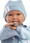 Llorens Huilende Babypop Mimo Blauw met Slabbetje, Knuffeldoek en geluid 42cm