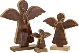 J-Line decoratie Engel Op Voet Vernist - hout - bruin - large