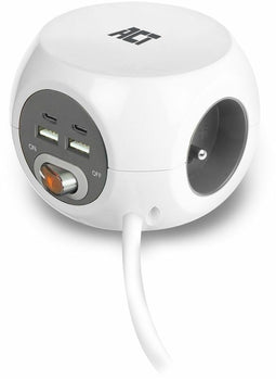 ACT AC2435 - Stekkerdoos PDU - 3 Sockets Type E en 4 USB-poorten - Wit