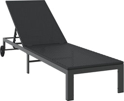 vidaXL - Ligbed - met - Wielen - - - Zwart - Poly - Rattan