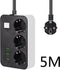 Verlengsnoer met Schakelaar-3 geaarde Stopcontacten-3 USB Oplaadpoorten-Reisadapter-Contactstekker-EU-5 Mtr-antislip-Zwart