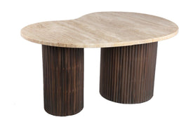 PTMD Caitlan Cream Marble Coffeetable Double Rib Base