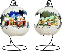 Luville Kerstdorp Bal opknoping - 20x20x23.5 cm - Polyresin - Wit - Set van 2