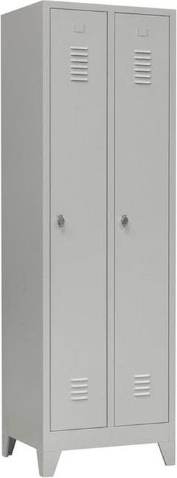 Industriële locker garderobekast 2- delig deur blauw op de sokkel en cilinderslot