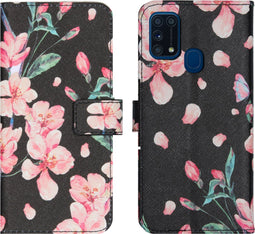 iMoshion Hoesje Geschikt voor Samsung Galaxy M31 Hoesje Met Pasjeshouder - iMoshion Design Softcase Bookcase - Meerkleurig / Blossom Watercolor Black