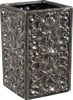 PTMD Lilia Vierkante Bloempot - 14 x 14 x 22 cm - Keramiek - Grijs