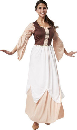 Dressforfun Molenaarsdochter Kostuum - Verkleedkleding Halloween - Huidkleurige jurk met schort - Maat S