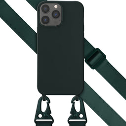 Selencia Hoesje Geschikt voor iPhone 13 Pro Max Hoesje Met Koord - Selencia Siliconen hoesje met afneembaar koord - Donkergroen