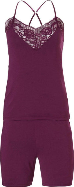 Pastunette Deluxe - Dames Shortama - Spaghettibandjes met kant - Donker rood