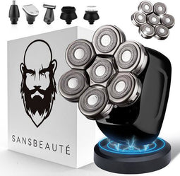 Sansbeauté® Skull Sharp PRO - 6-in-1 Scheerapparaat - Draadloos Opladen - Zwart-Zilver