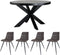 Home67 Set - Eettafel Bob Zwart Mangohout ø130 cm + 4 x Eetkamerstoel Galgary - Antraciet
