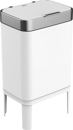 Loftey Prullenbak (2023) - Push/touch Afvalbak - Duo Afvalemmer 60L - Afvalscheiding 2x30L - Wit/RVS