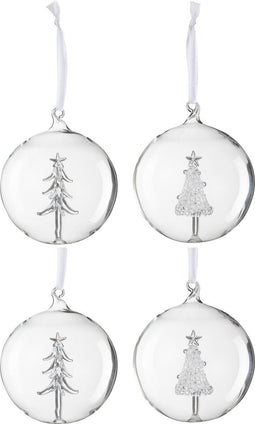 J-Line Doos Van 4 Kerstbal 2+2 Dennenboom 3D Glas Transparant