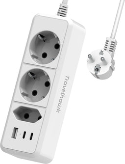 Travelhawk Verdeelstekker - 3-voudig - 2x USB-C 1x USB-A 1.5m - Wit