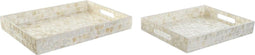 Set van trays DKD Home Decor Wit Parelmoer Bamboe 40 x 30 x 5 cm Mediterrane (2 Stuks)