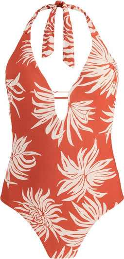 Barts Deltia Halter One Piece - Dames Badpak - Vaste padding - Rustkleurige bloemenprint - Maat 40