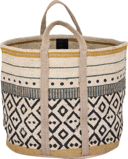 PTMD Reah Yellow jute round basket green lines L