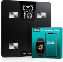 FITAGE LCD Weegschaal - Digitale Personenweegschaal met 17x Lichaamsanalyse - Bluetooth App (1 stuk)