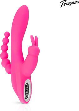 Teazers - Dubbele Rabbit Vibrator - Oplaadbaar - Waterproof - Vibrator met Driedubbele Stimulatie - Vibrators voor Vrouwen en Mannen - Sex Toys voor Vrouwen - Vibrators - G-Spot Vibrator - Clitoris Stimulator - Buttplug Vibrator - Roze