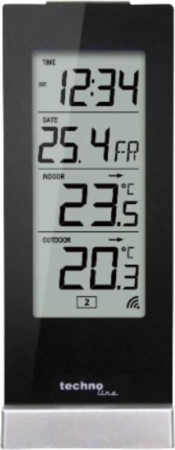 Technoline weerstation - WS 9767 - 64x165x45mm - hoogglans zwart/zilver - met 1 buitensensor 30m - TL-WS9767