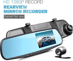 TechU™ Dashcam Voor en Achter Camera – M31 Zwart – Dashboardcamera – 4.3” Scherm & 12.2” Spiegel – G-sensor – Bewegingssensor – Loop recording – Nachtvisie – 130° Wijdhoeklens – Incl. Achteruitrijcamera - voor auto