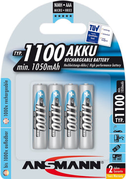 Tecxus NiMH-batterij micro, AAA, LR03, 1,2 volt met 1100 mAh in een pakket van 4