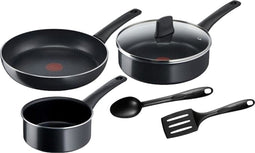 Tefal C2789602 6 -stuk keukenbatterij, steelpan, fornuis, sautéuse + glazen deksel, inductie, niet -stick, gemaakt in Frankrijk