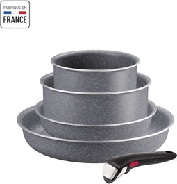 TEFAL INGENIO Hardstone Set van 5 stuks, koekenpannen van 22/26 cm, steelpannen van 16/20 cm, afneembare handgreep, niet-inductie, antiaanbaklaag L4409002