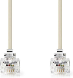 Telecomkabel - RJ11 Male - RJ11 Male - 2.00 m - Kabel design: Plat - Connectorplating: Goud Verguld - Kabeltype: RJ11 - Ivoor