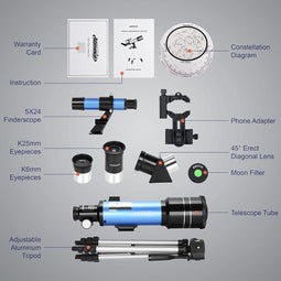 Telescopen - Kinderen/beginners/volwassenen - 70 mm - Verstelbare statieftelefoonadapter - Metalen maanfilter