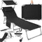 tectake® Ligbed Chloé - Ligstoel - 4 standen - Inklapbaar - Zwart - 68 x 190 cm - Met Zijvak en Hoofdkussen