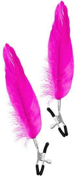 Tepelklemment met grote roze veer